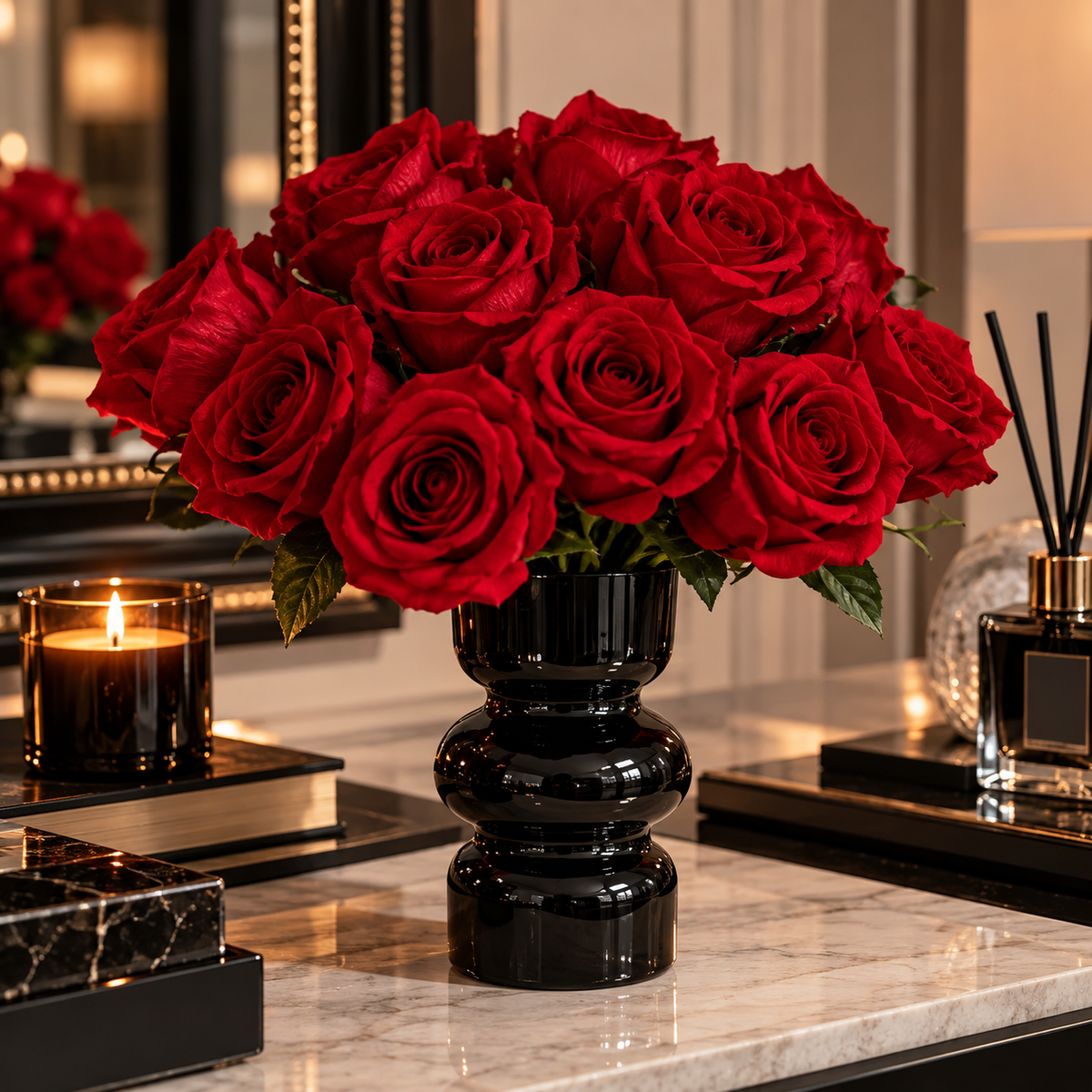 Luxury Red Velvet Rose Bouquet – 10 Artificial Roses
