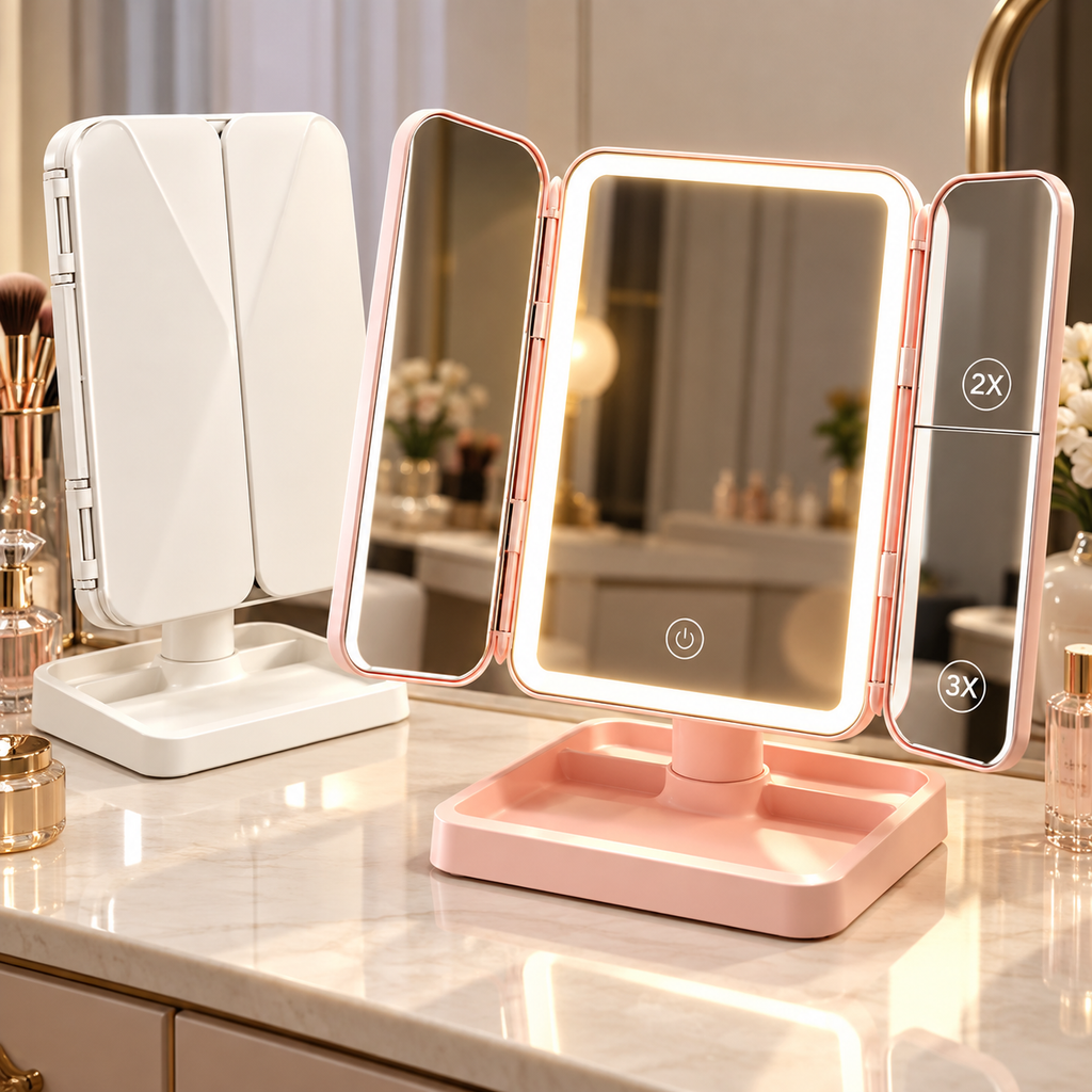 Luxury Tri-Fold LED Makeup Mirror