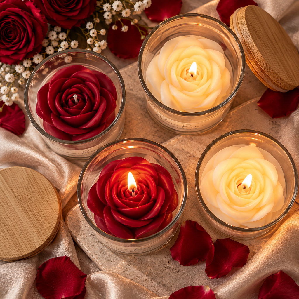 Blooming Rose Scented Candle – Romantic Glass Flower Candle