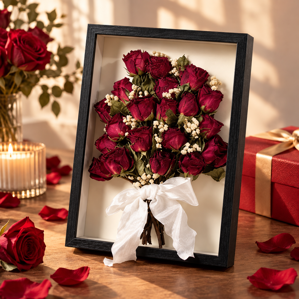 Preserved Rose Bouquet Shadow Box