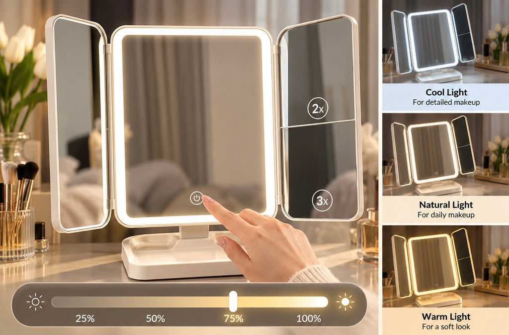 Luxury Tri-Fold LED Makeup Mirror