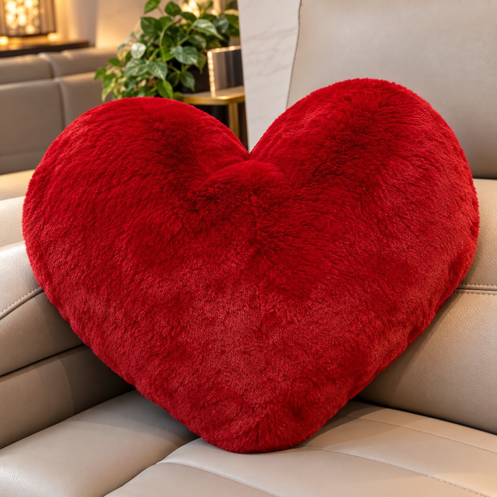 Oversized Heart Cushion – Soft Plush Red Pillow