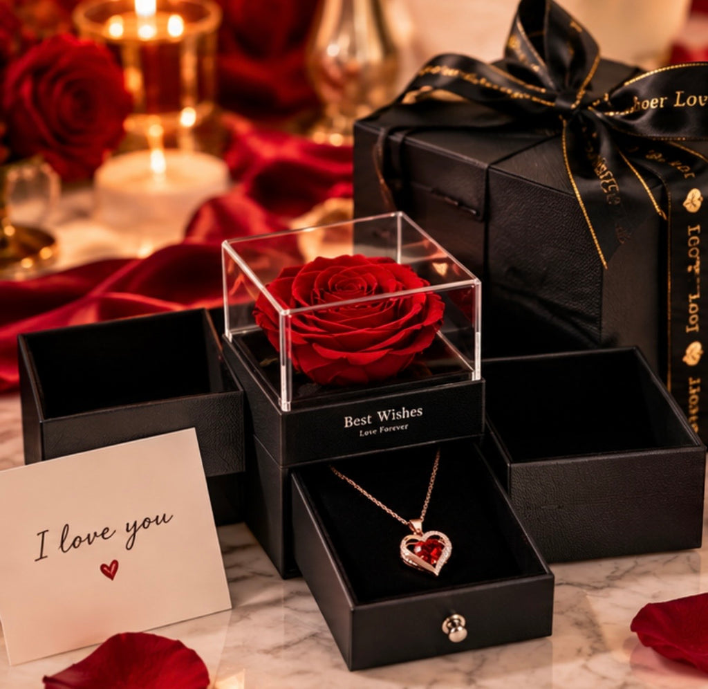 Forever Rose Heart Necklace Gift Set